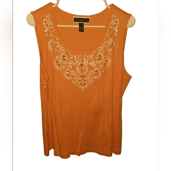 Karen Scott Women's Orange Floral Tank Top In XL - Picture 1 of 3